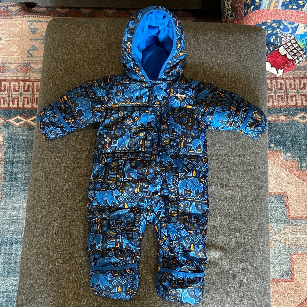 Columbia Blue and Black Patterned Insulated Kids One-Piece
